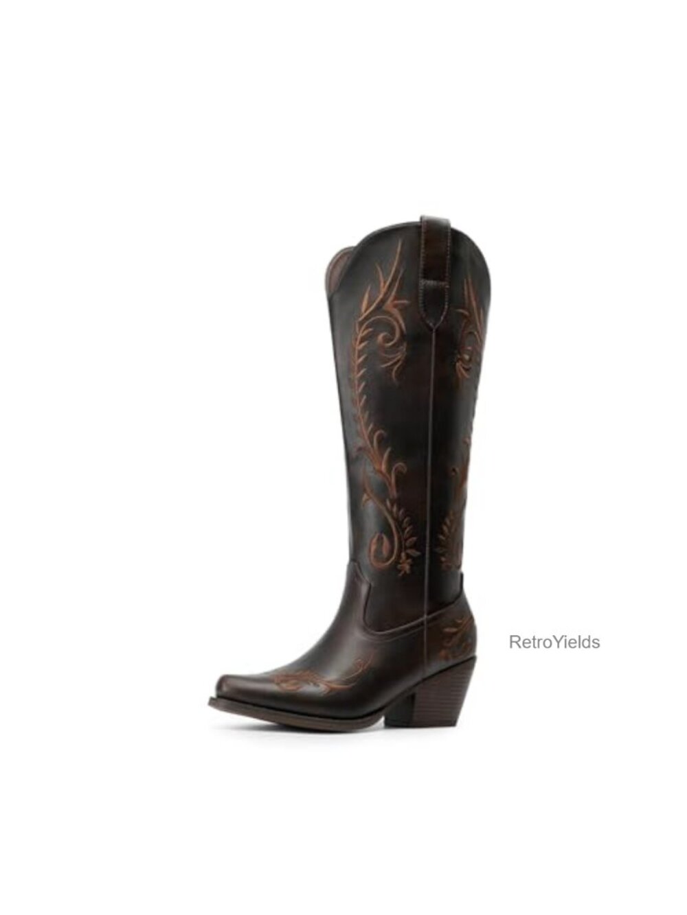 Womens Knee High Western Cowboy Boots Faux Leather Square Toe